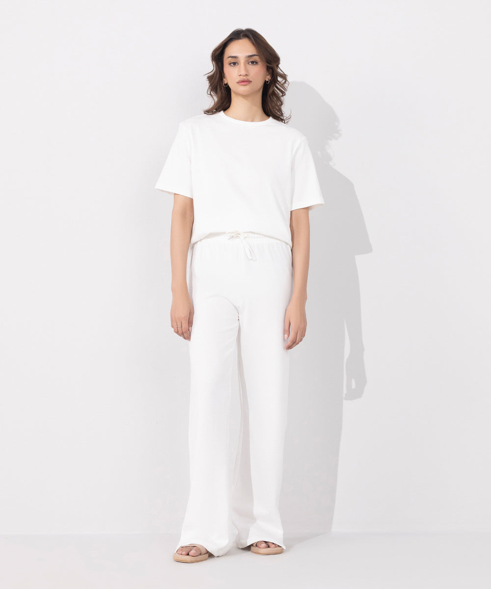 Women's Western Wear White Pull-On Wide Leg Trousers