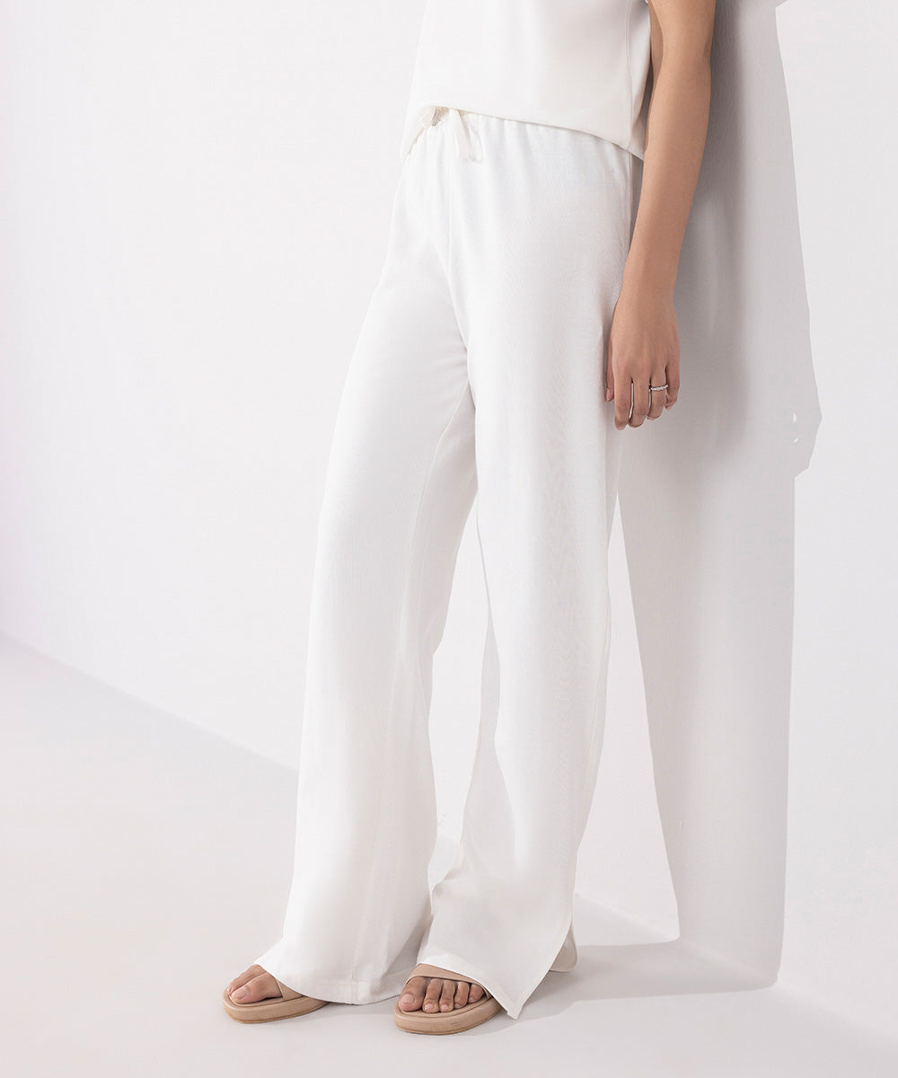 Women's Western Wear White Pull-On Wide Leg Trousers