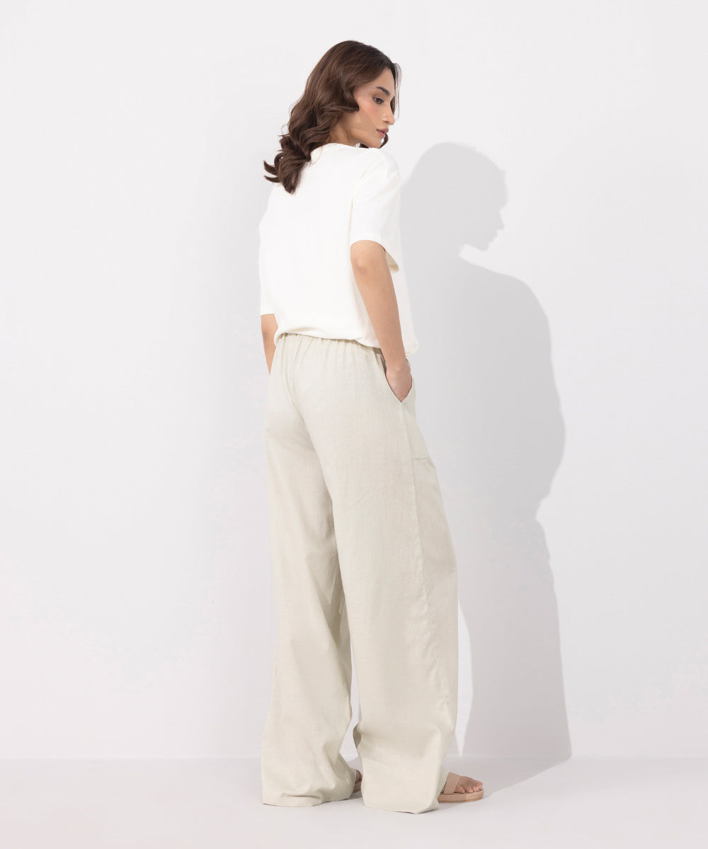 Women's Western Wear Green Wide Leg Linen Blend Trousers