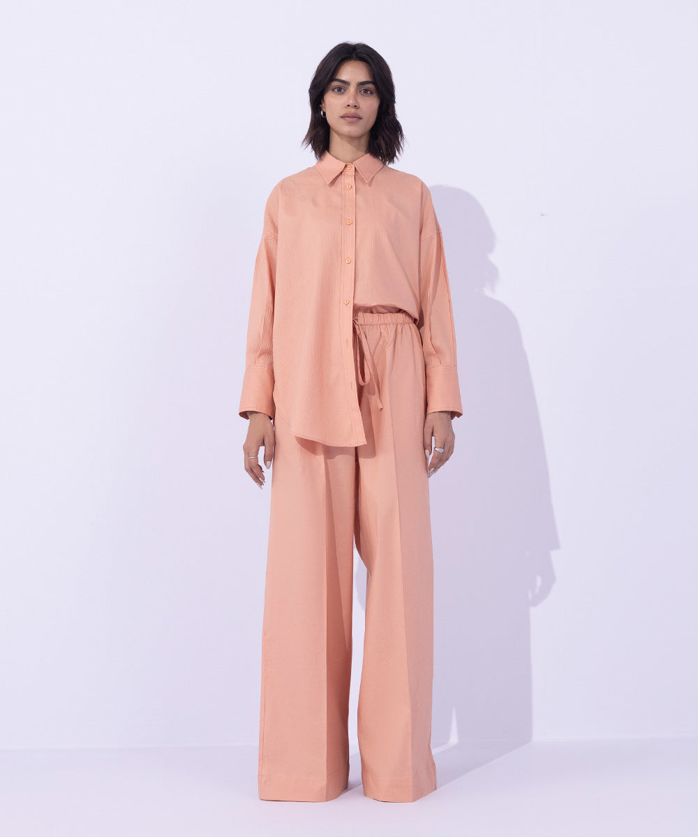 Women's Western Wear Pink Seer Sucker Pull On Trousers