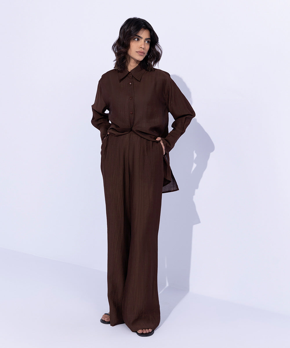 Textured Wide Leg Trousers