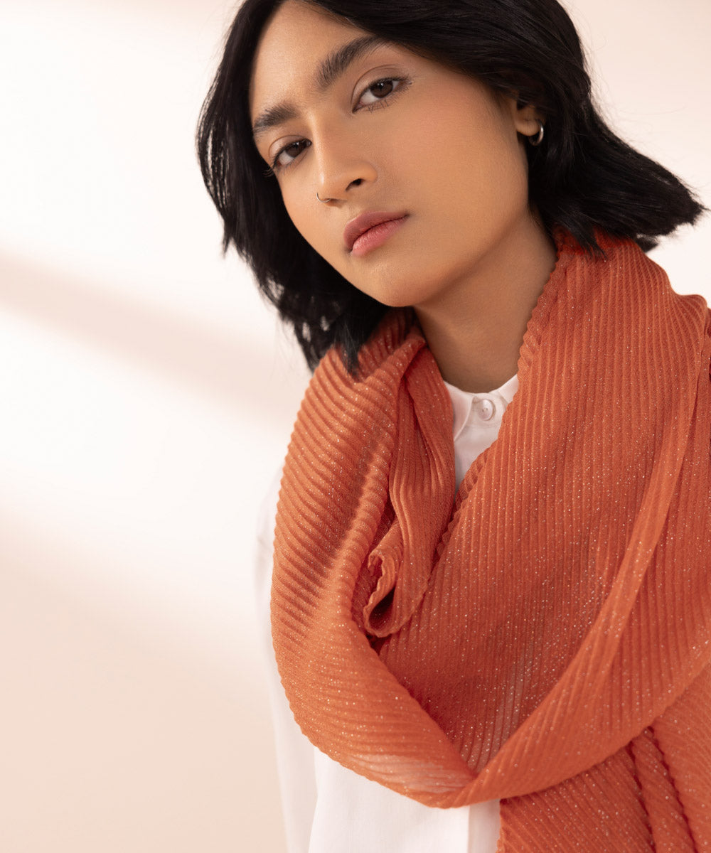 Women's Polyester Lightweight Dyed Orange West Scarf