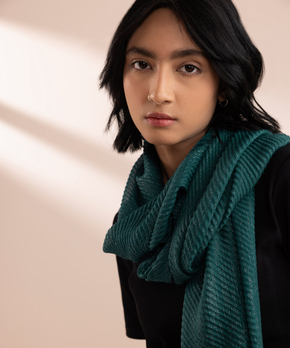 Women's Polyester Lightweight Dyed Dark Green West Scarf