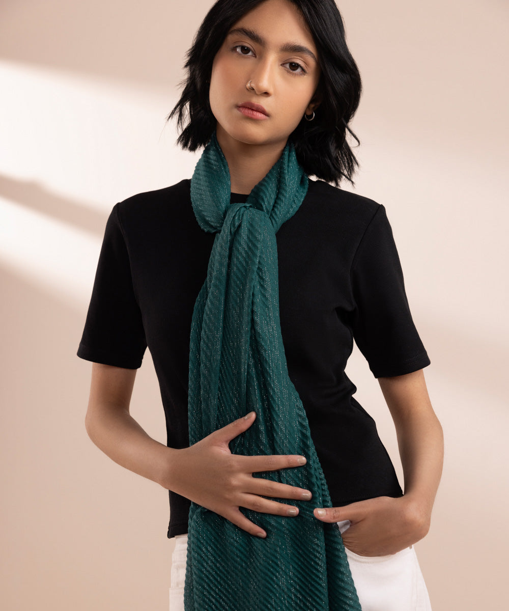 Women's Polyester Lightweight Dyed Dark Green West Scarf