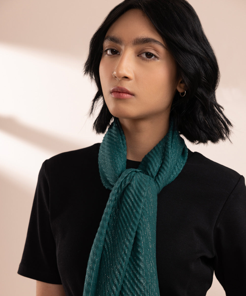 Women's Polyester Lightweight Dyed Dark Green West Scarf