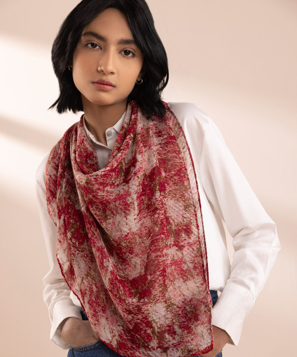 Women's Polyester Lightweight Printed Red West Scarf