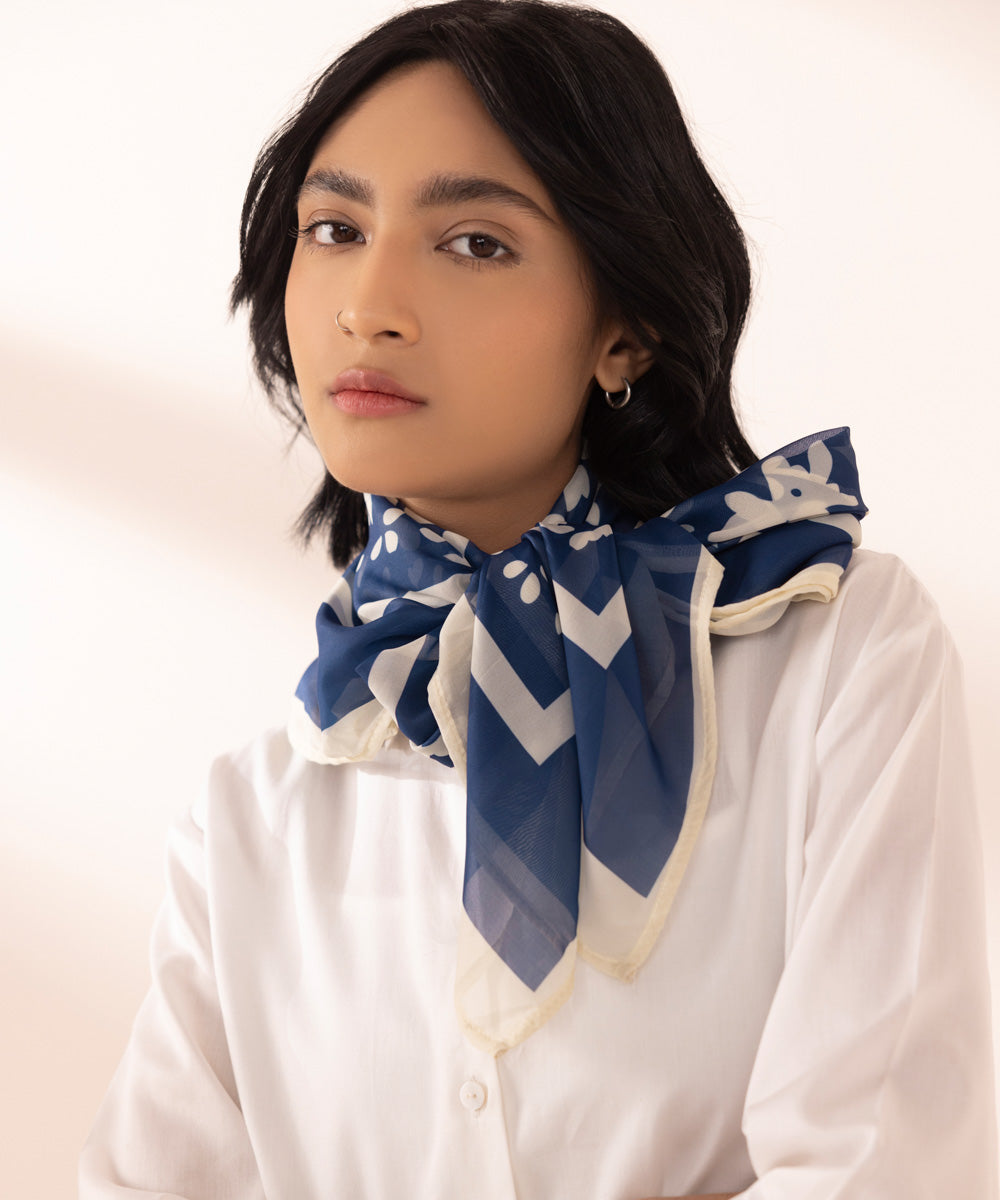 Women's Polyester Lightweight Printed Blue West Scarf