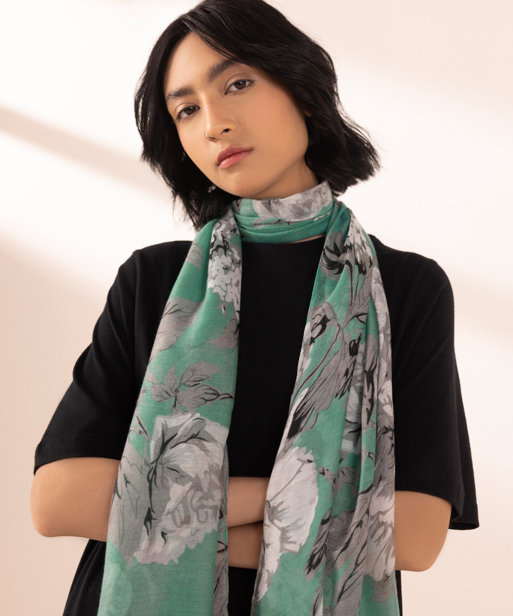 Women's Polyester Lightweight Printed Green West Scarf