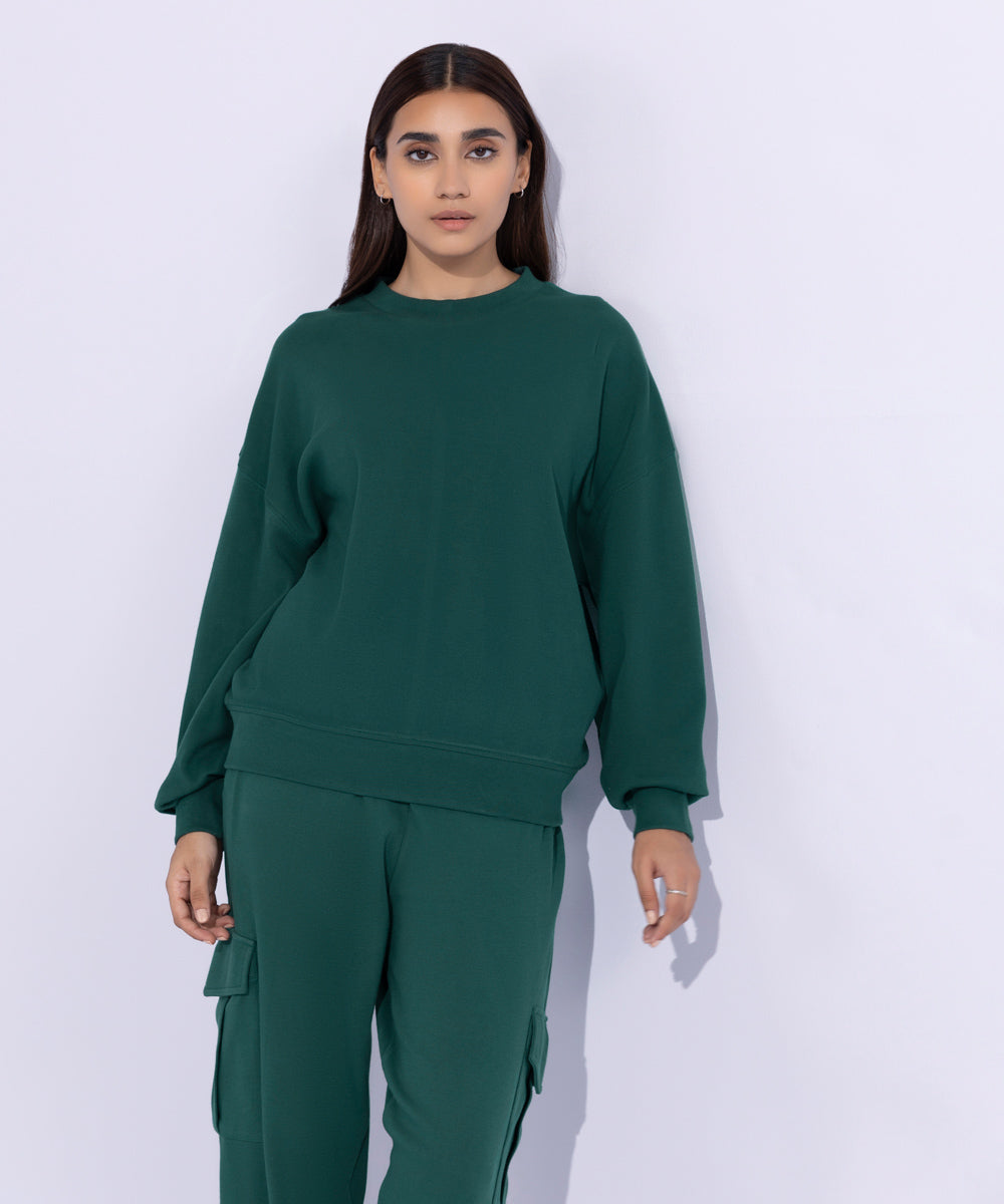 Women's Western Wear Green Loose-Fit Sweatshirt