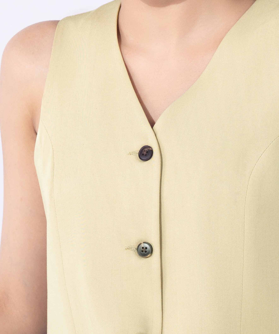 Women's Western Wear Beige Waistcoat With Faux Pockets