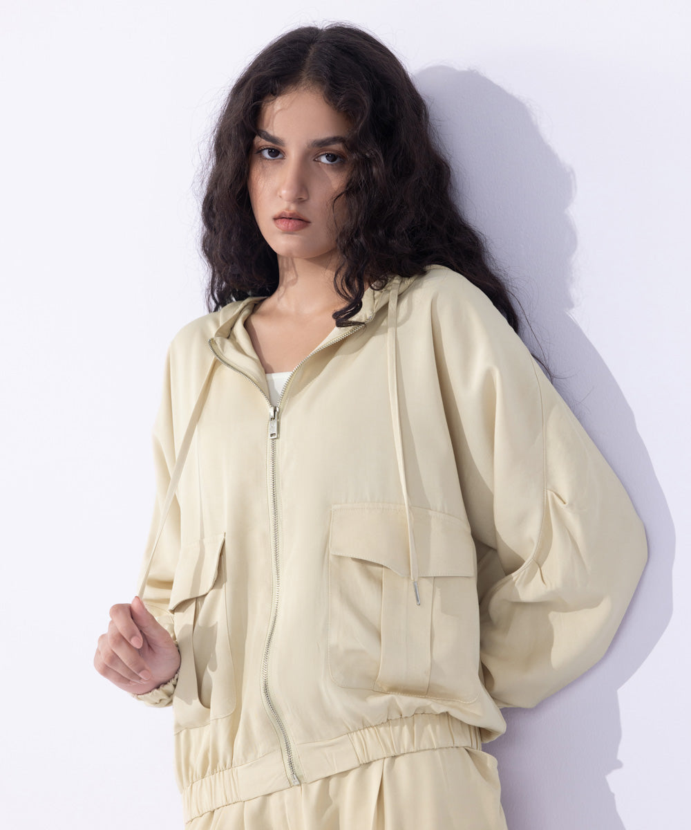 Women's Western Wear Beige Loose-Fit Hoodie With Pockets