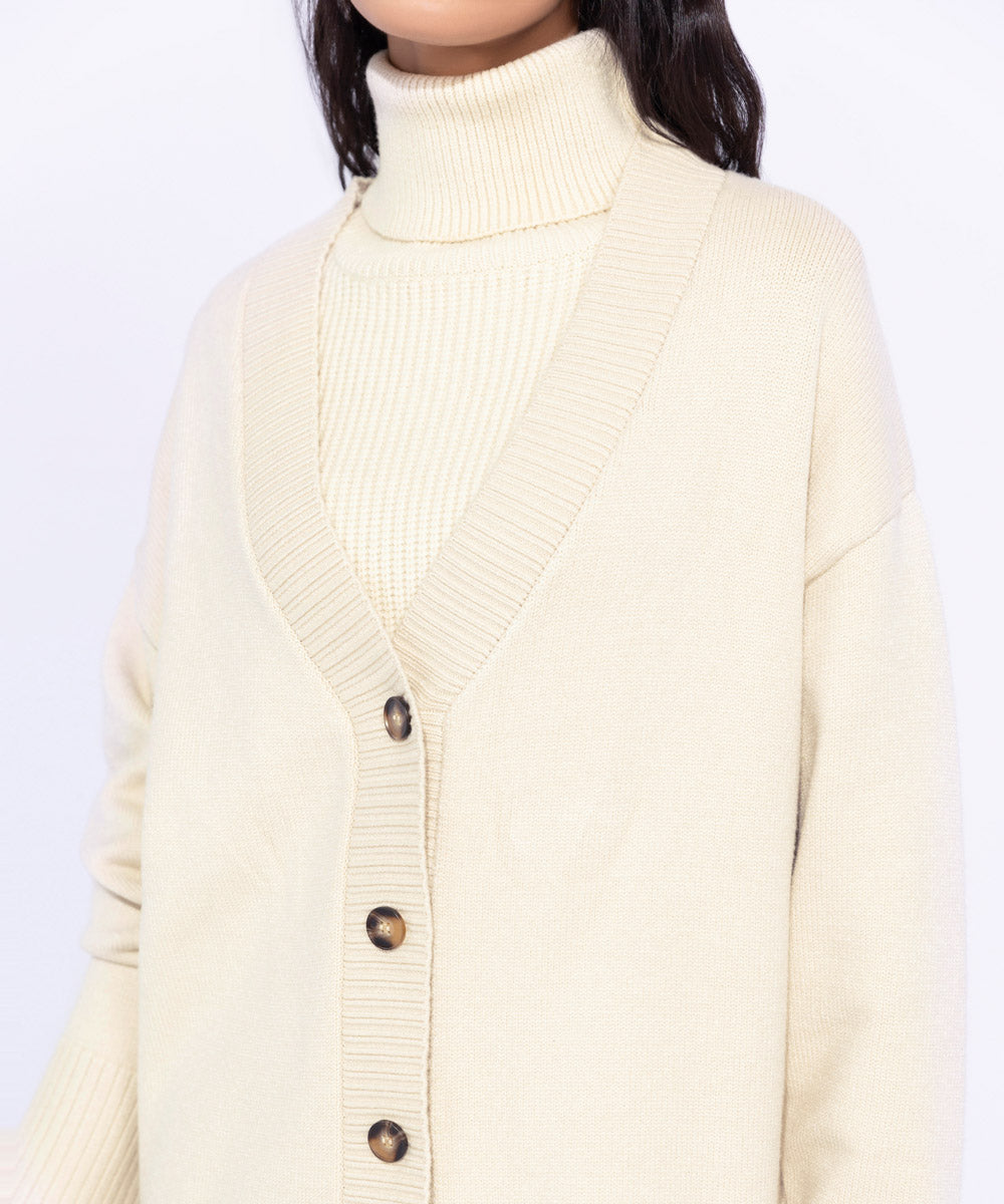 Women's Western Wear Beige Oversized Knitted Cardigan