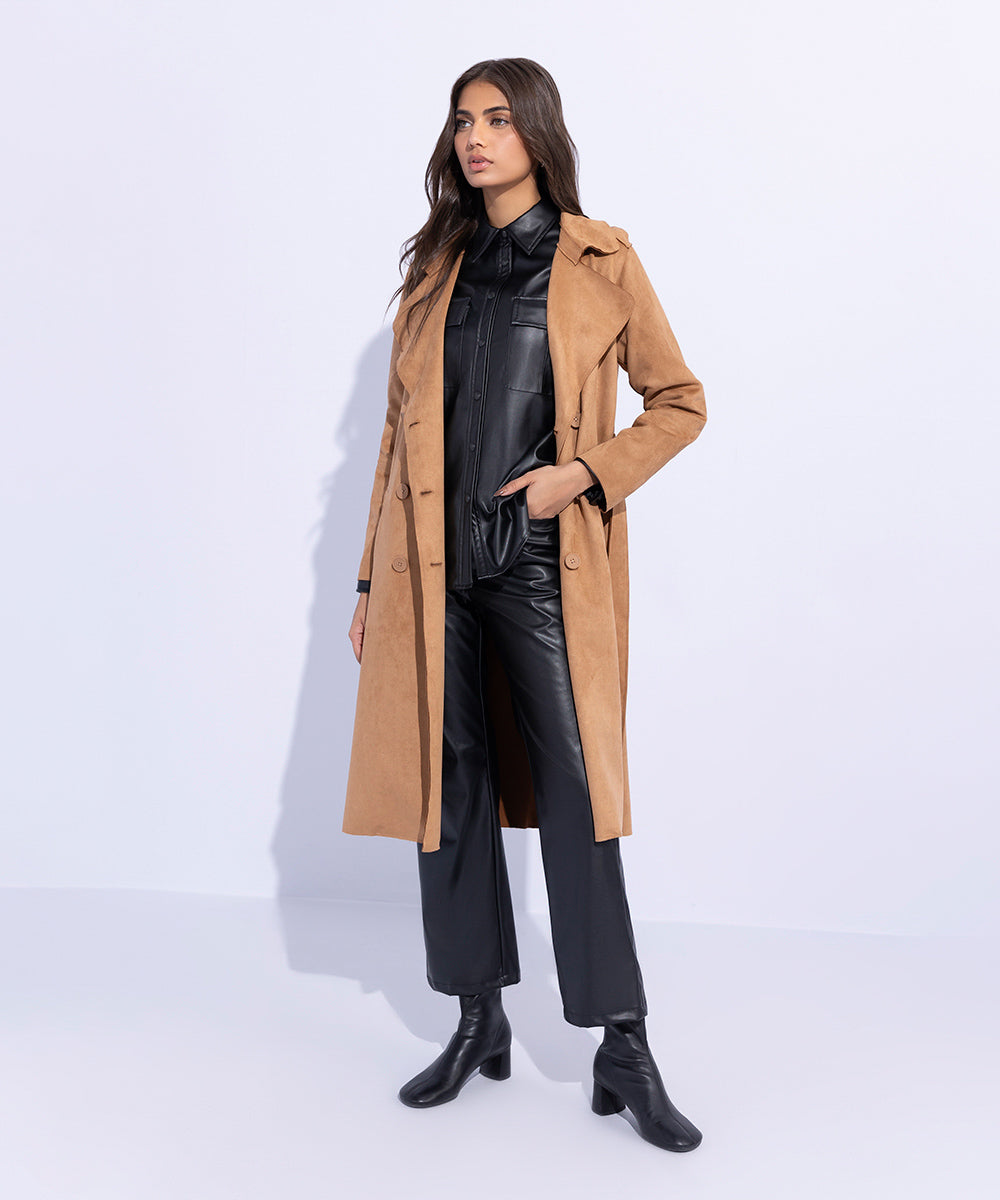 Suede Trench Coat with Belt