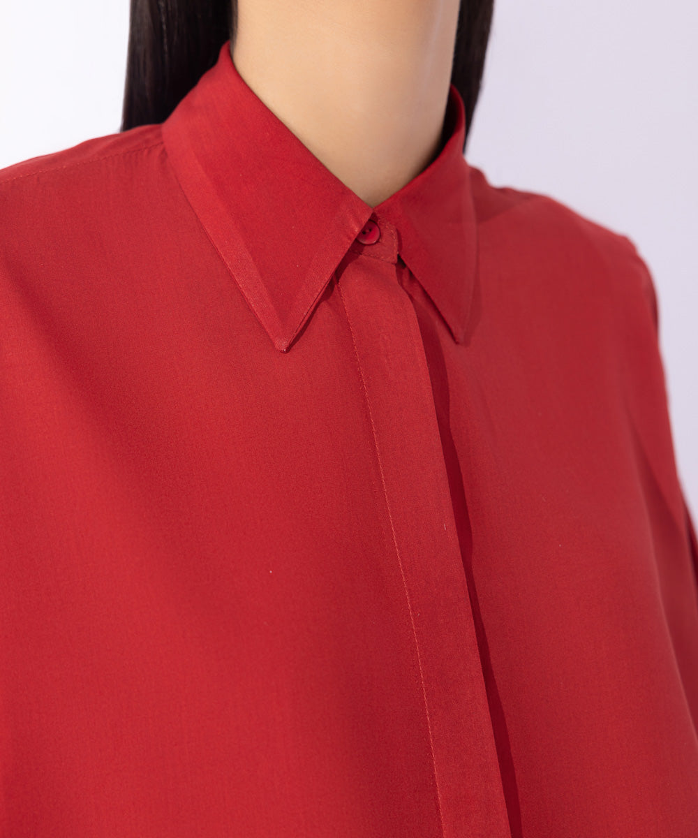 Women's Western Wear Red Loose Fit Drapey Shirt