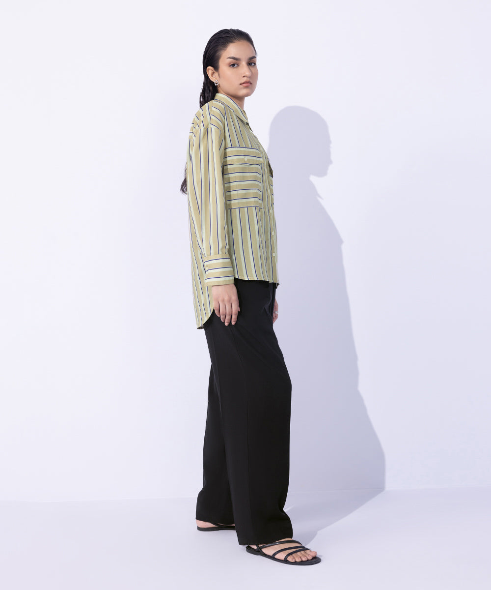 Women's Western Wear Multi Oversized Striped Shirt With Pockets