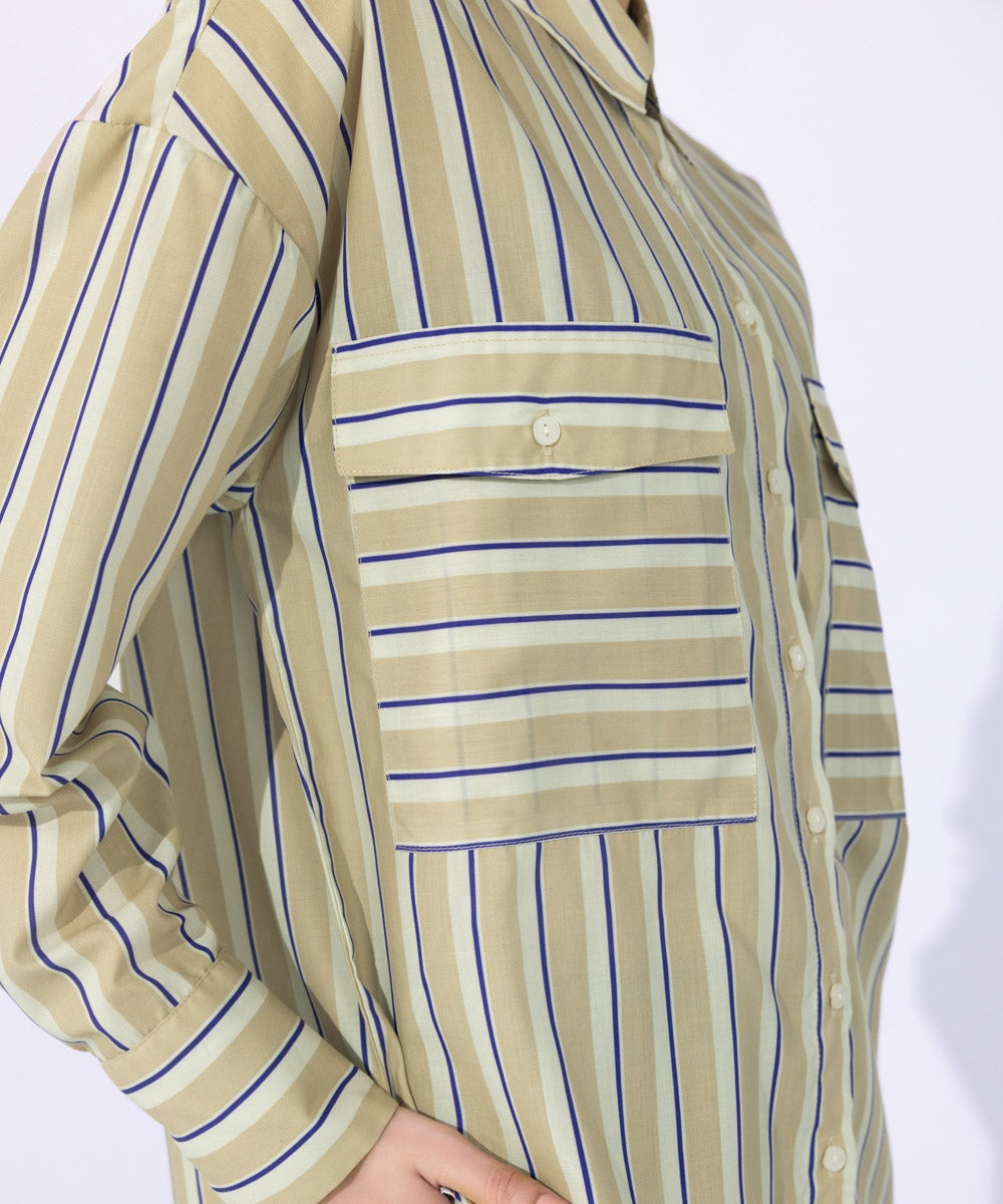 Women's Western Wear Multi Oversized Striped Shirt With Pockets