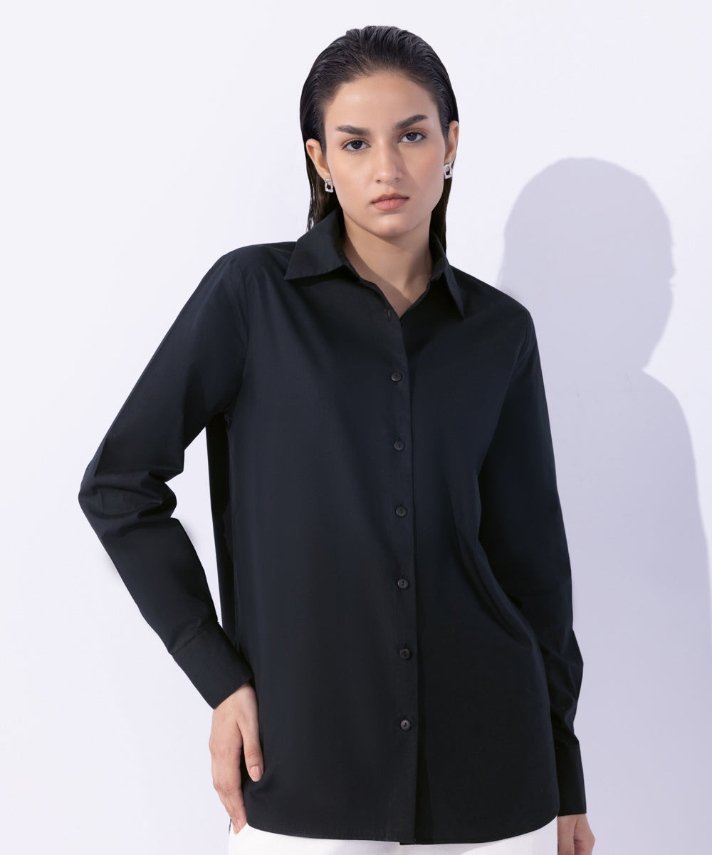 Women's Western Wear Black Slim-Fit Shirt