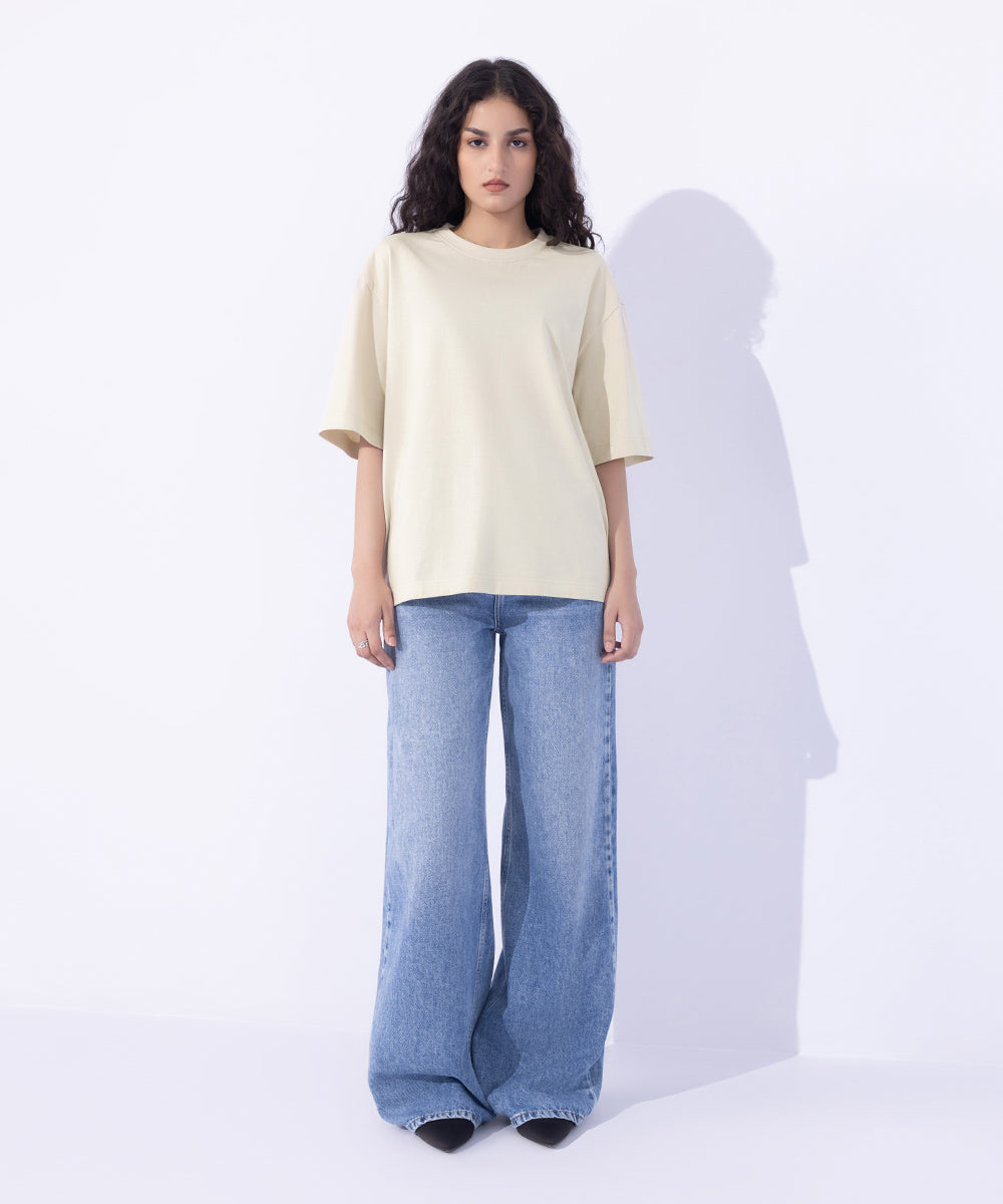 Women's Western Wear Beige Oversized T-Shirt