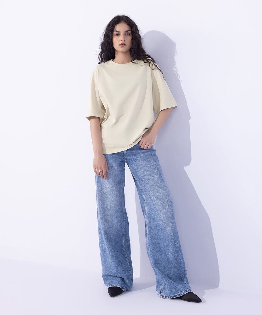 Women's Western Wear Beige Oversized T-Shirt