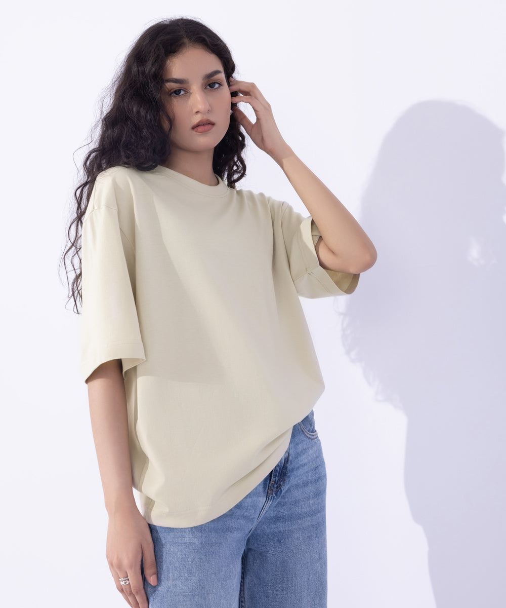 Women's Western Wear Beige Oversized T-Shirt