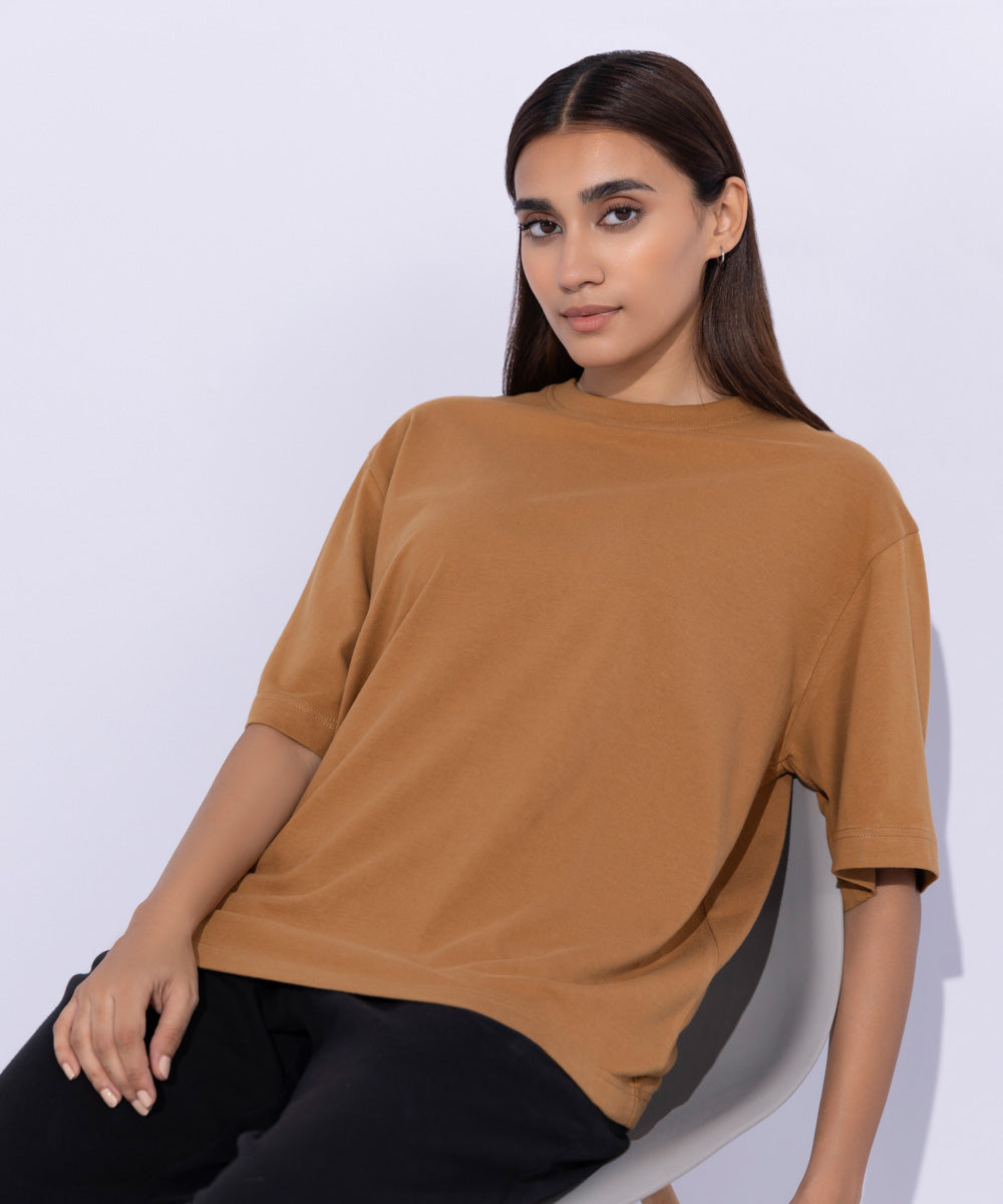 Women's Western Wear Brown Oversized T-Shirt