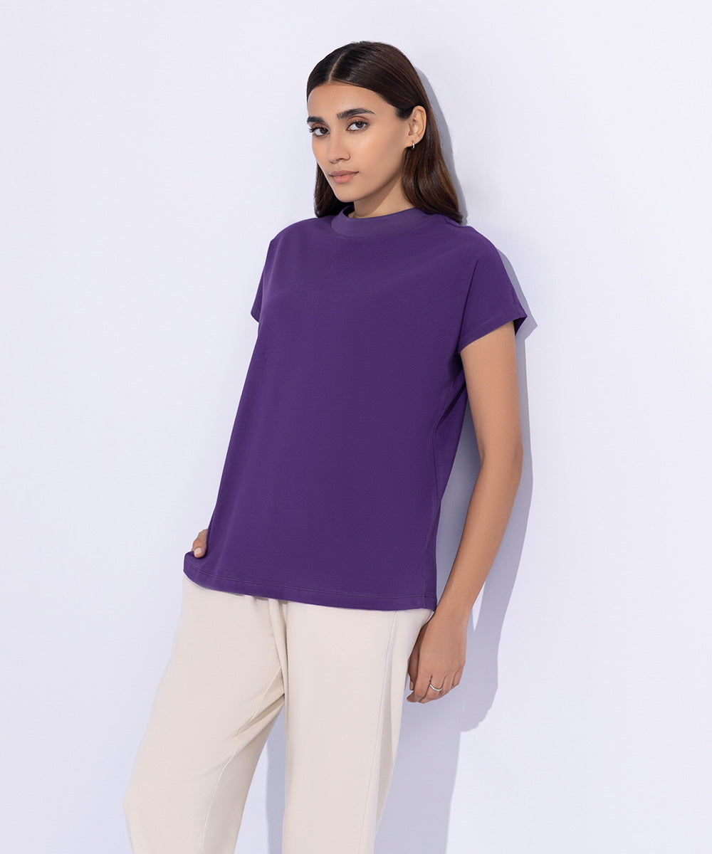 Women's Western Wear Purple T-Shirt With Kimono Sleeves.