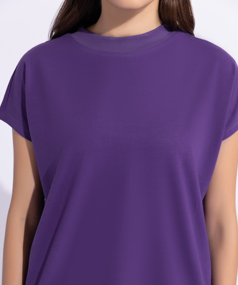 Women's Western Wear Purple T-Shirt With Kimono Sleeves.