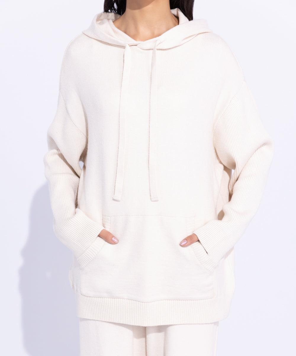 Women's Western Wear Off White Sweater Knit Hoodie