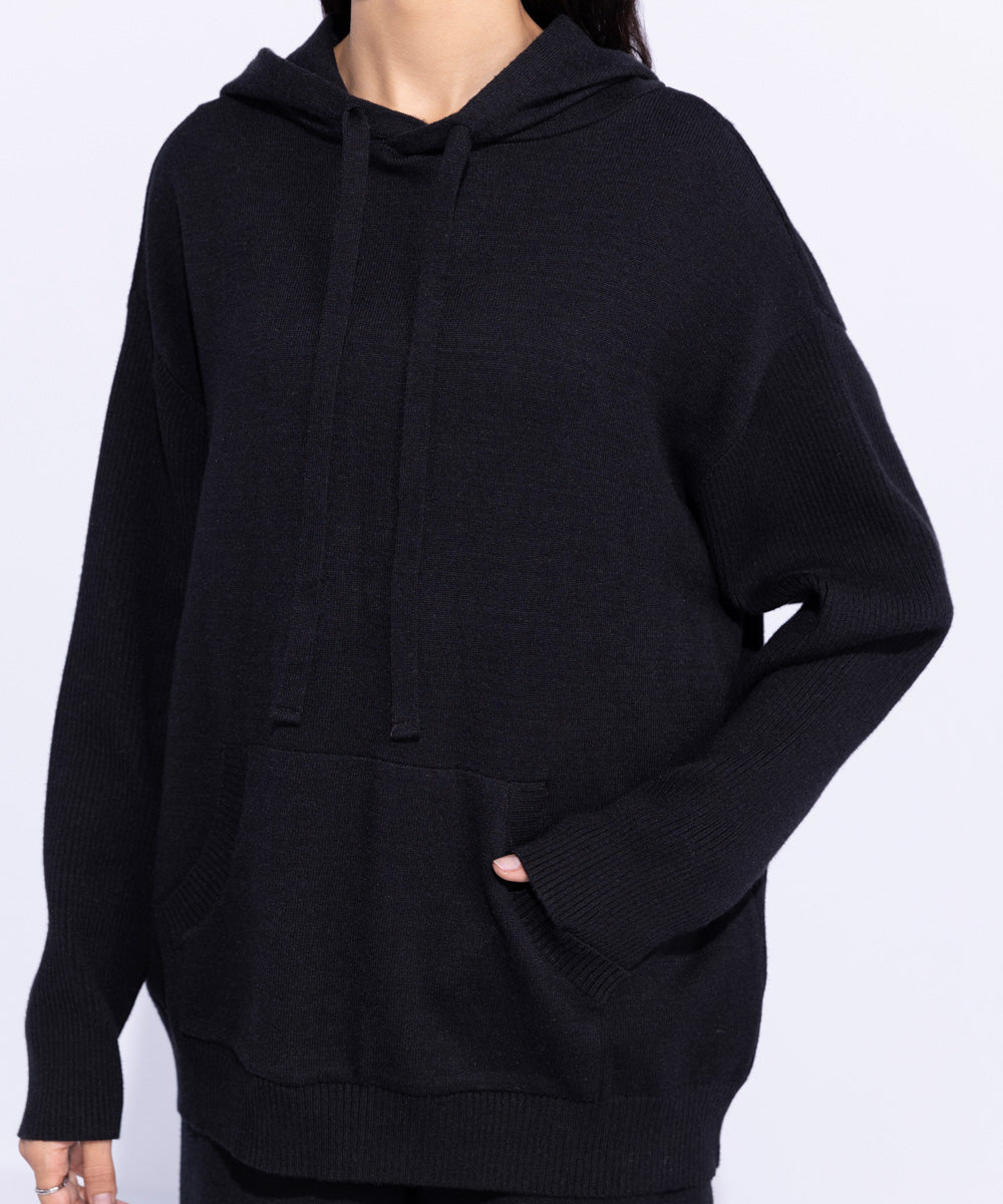 Women's Western Wear Black Sweater Knit Hoodie