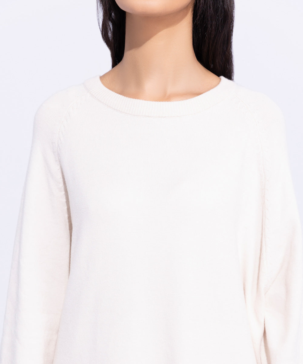 Women's Western Wear Off White Knitted Sweater Top