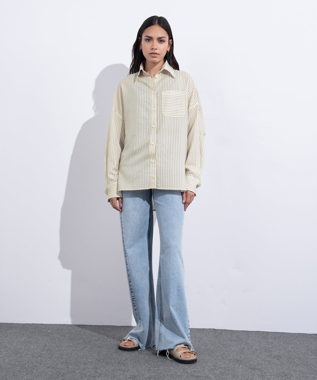 Women's Western Wear Multi Striped Oversized Textured Shirt