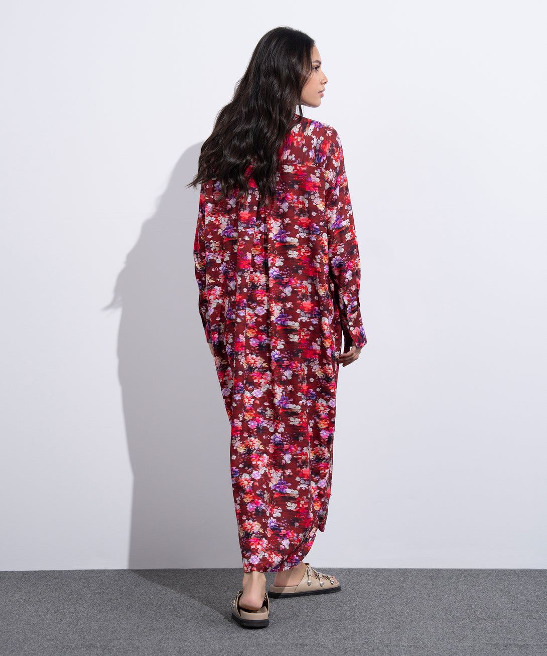 Women's Western Wear Red Printed Dress With Knot Detail
