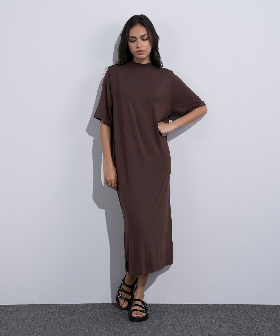 Women's Western Wear Brown T-Shirt Short Sleeve Dress