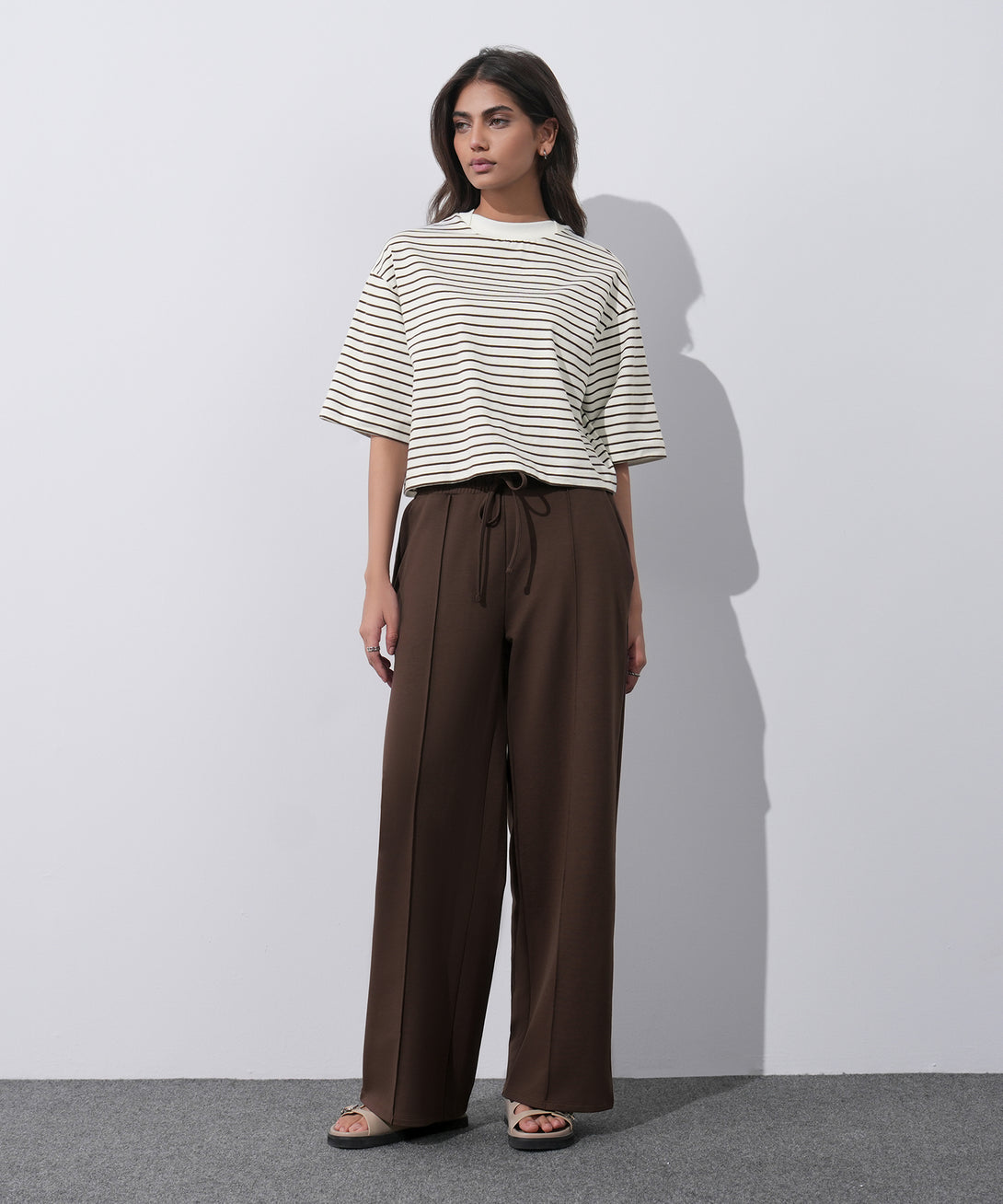 Women's Western Wear Multi Striped Cropped T-Shirt