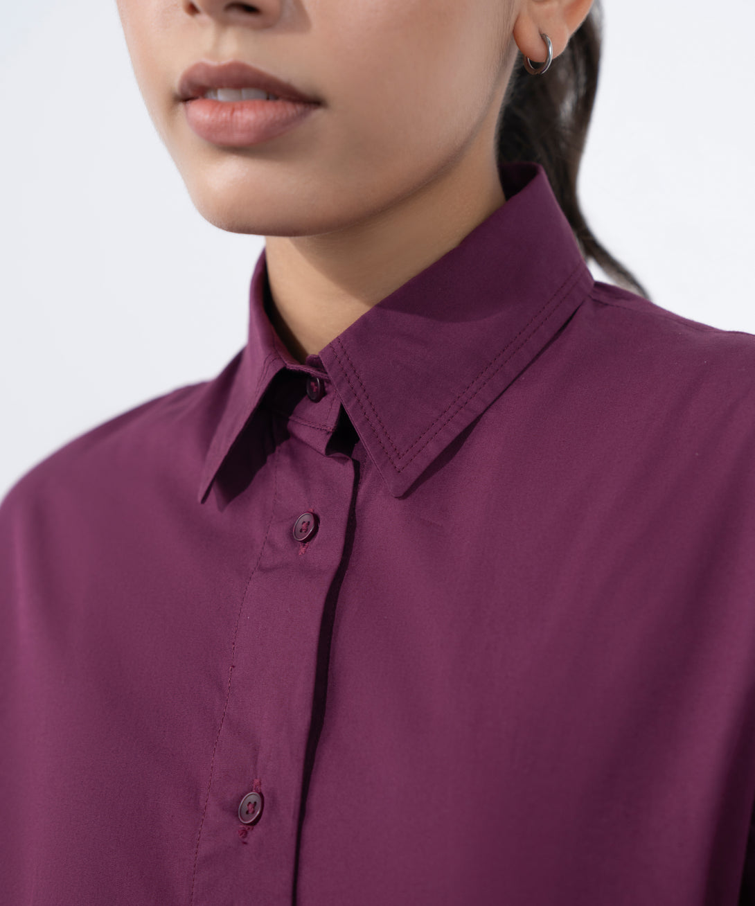 Women's Western Wear Purple Cinched Waist Button Through Shirt