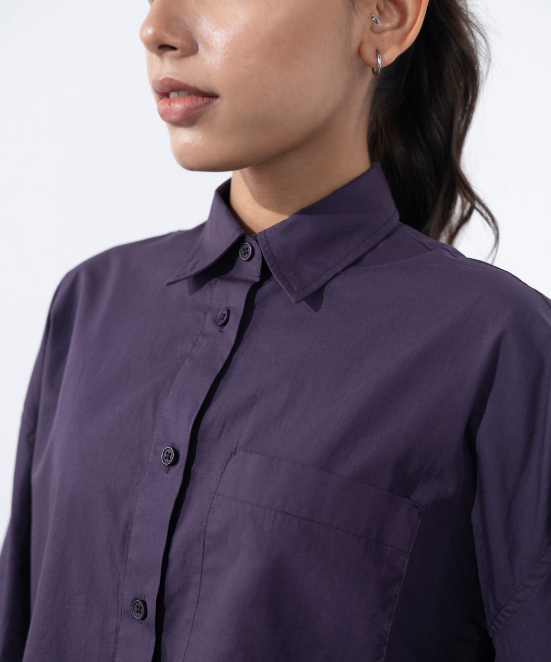 Women's Western Wear Purple Crop Shirt With Overlapped Cuff 