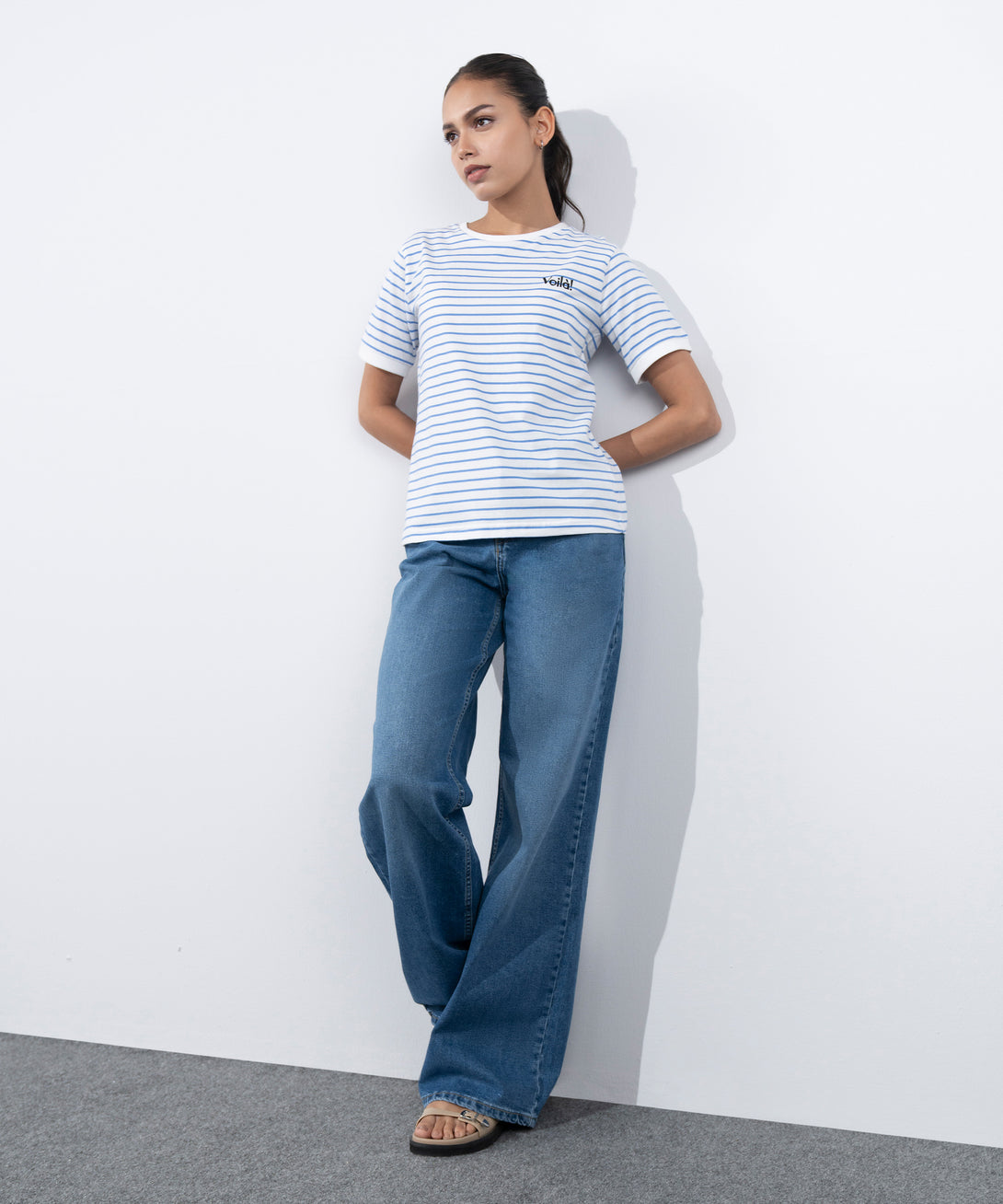 Women's Western Wear White Striped T-Shirt With Graphic Print