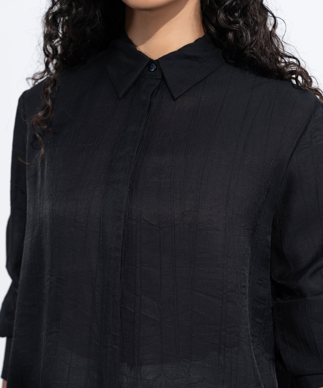 Women's Western Wear Black Loose-Fit Textured Shirt