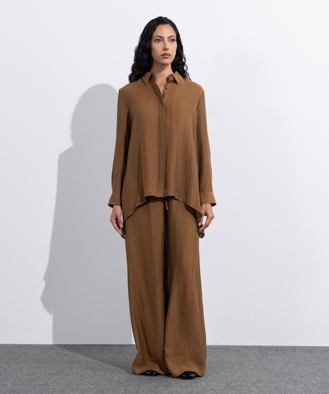 Women's Western Wear Brown Loose-Fit Textured Shirt