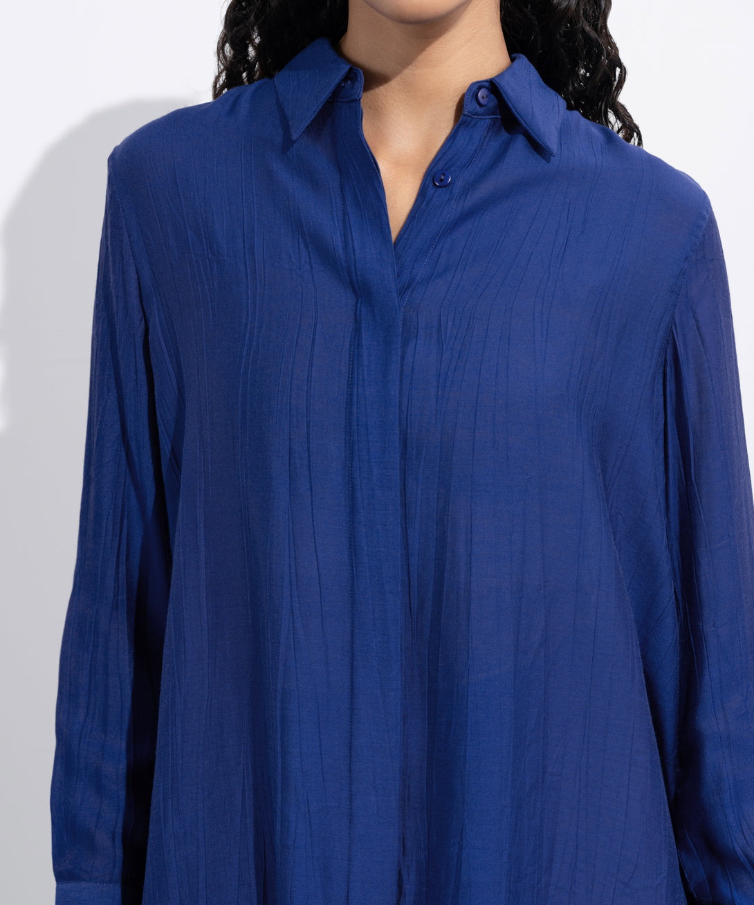 Women's Western Wear Blue Loose-Fit Textured Shirt
