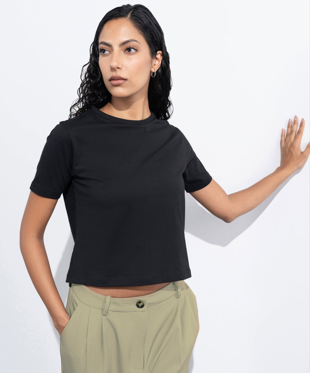Women's Western Wear Black Fitted Short T-Shirt