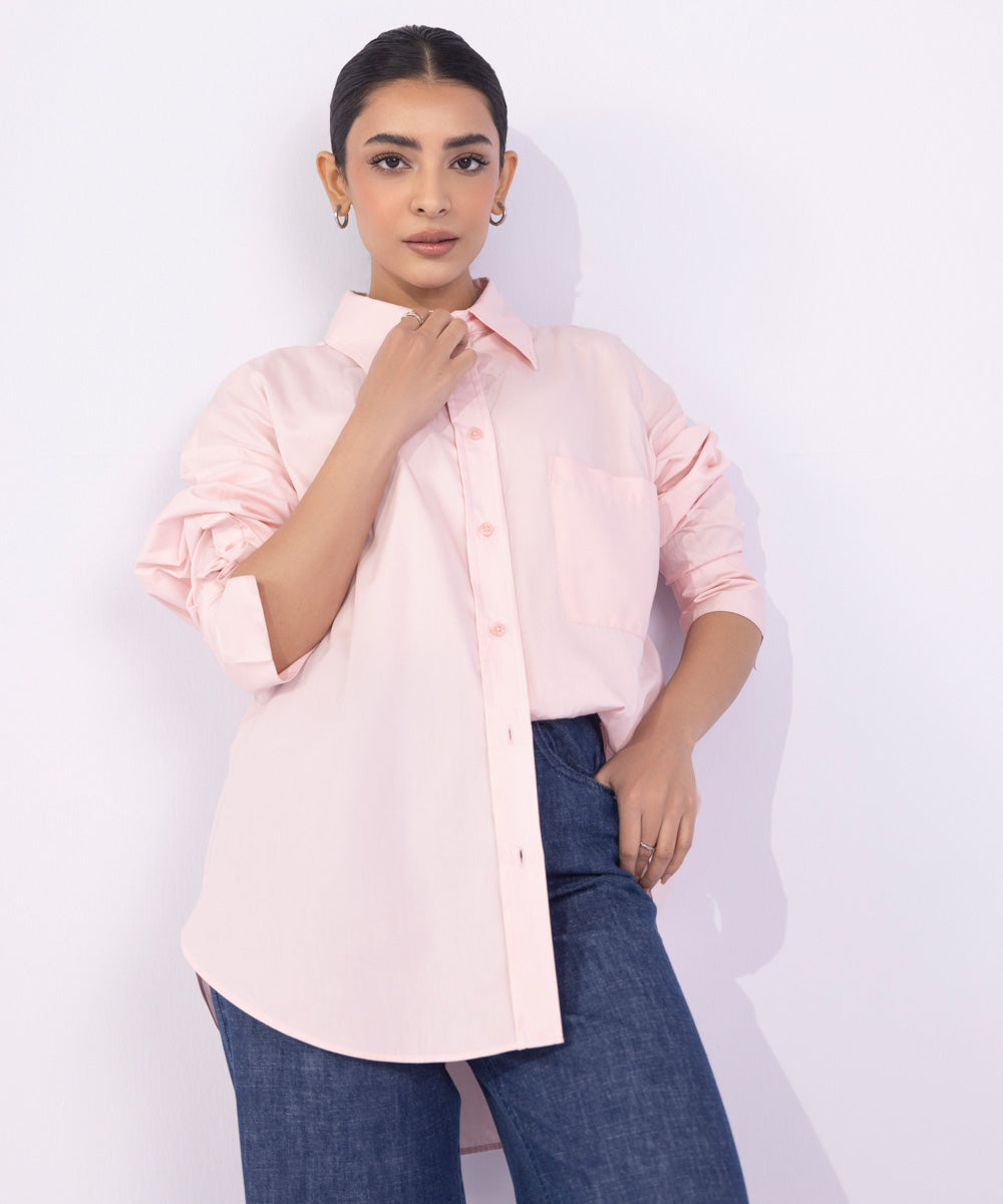 Women's Western Wear Pink Loose-Fit Cotton Shirt