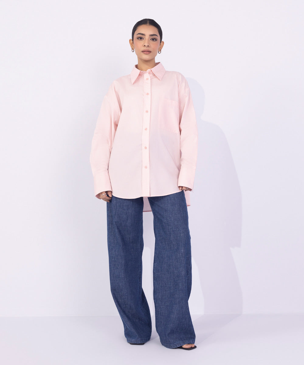 Women's Western Wear Pink Loose-Fit Cotton Shirt