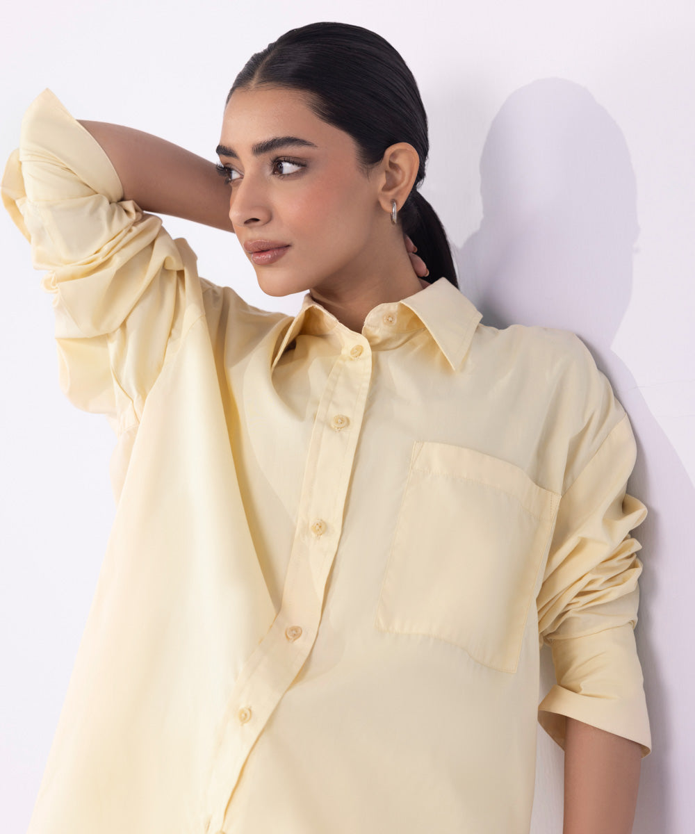 Women's Western Wear Yellow Loose-Fit Cotton Shirt