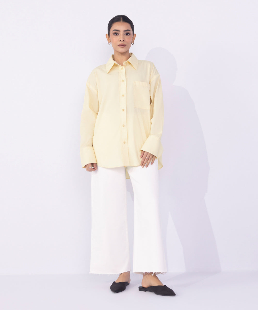 Women's Western Wear Yellow Loose-Fit Cotton Shirt