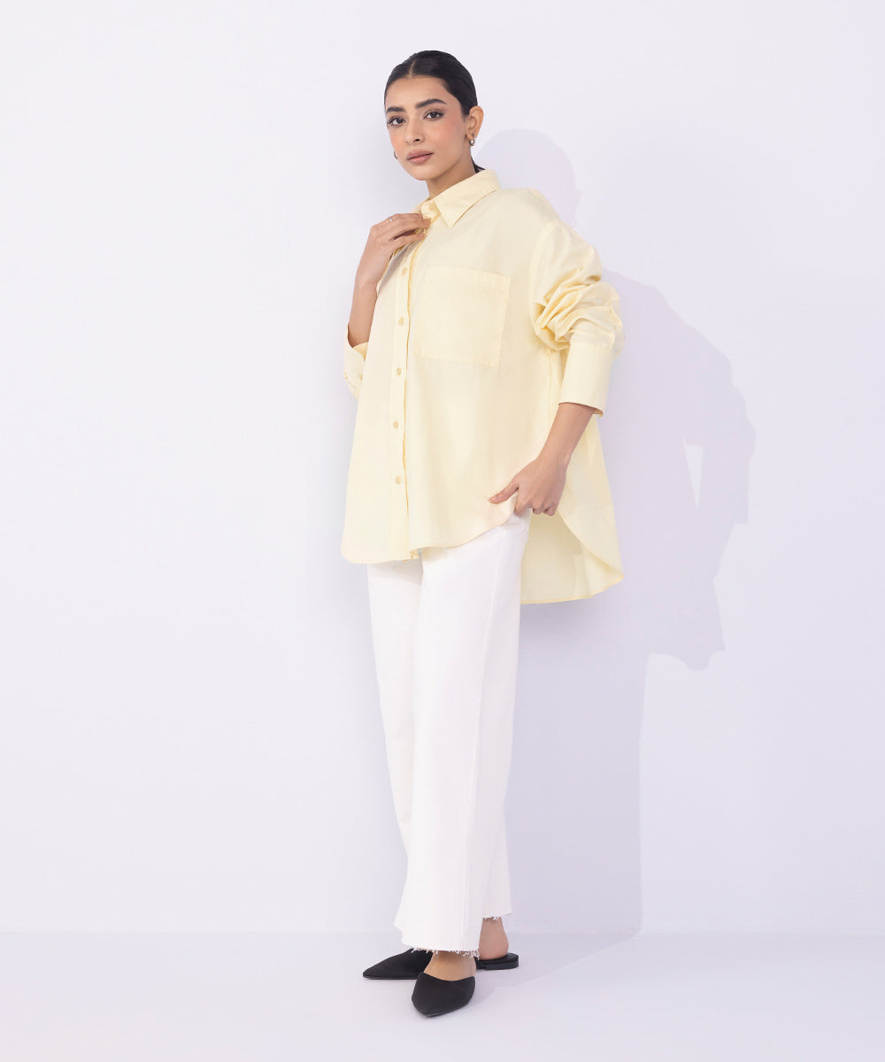 Women's Western Wear Yellow Loose-Fit Cotton Shirt