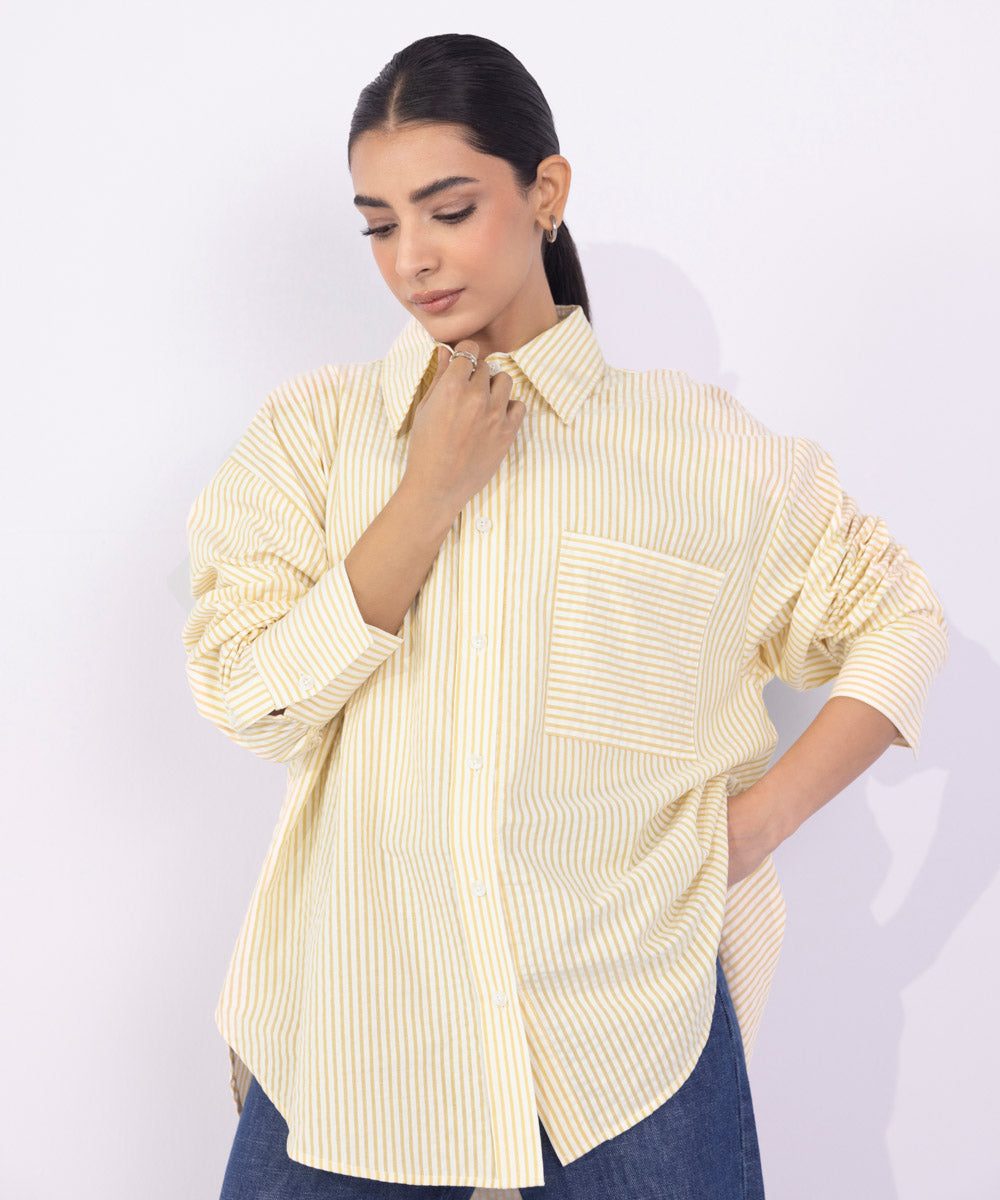 Women's Western Wear Yellow Loose-Fit Cotton Shirt