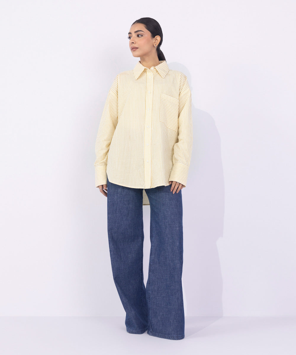 Women's Western Wear Yellow Loose-Fit Cotton Shirt