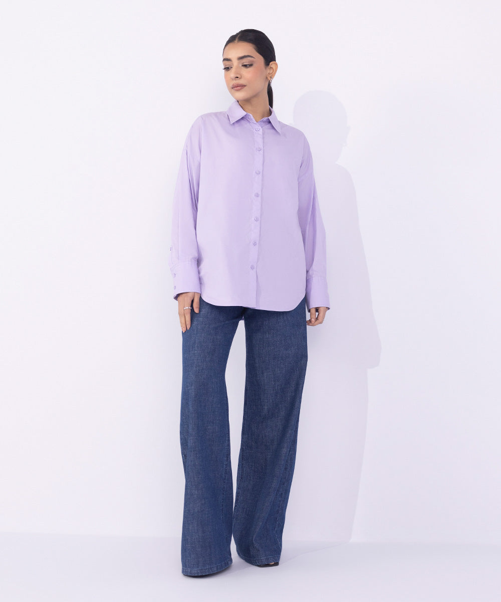 Women's Western Wear Purple Regular-Fit Button Through Shirt