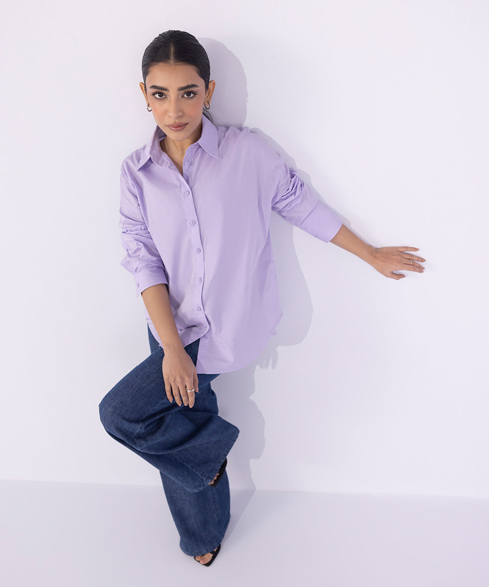 Women's Western Wear Purple Regular-Fit Button Through Shirt